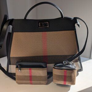 Brown Plaid Crossbody Bag - Clasp Closure, Adjustable Strap & Top Handle, NWOT